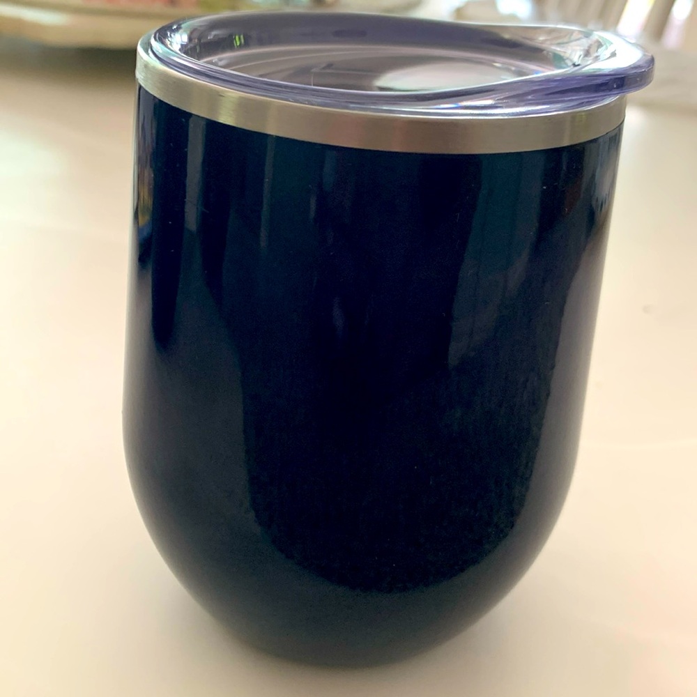 Maars Bev Stainless steel stemless wine tumbler w/lid. Vac insulated.12 oz blue